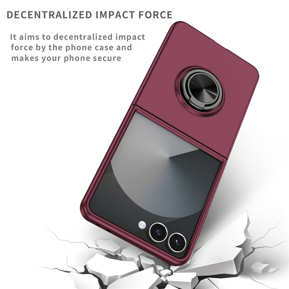 For Samsung Galaxy Z Flip7 5G Case Rotatable Ring Kickstand Hard PC Phone Cover - Wine Red