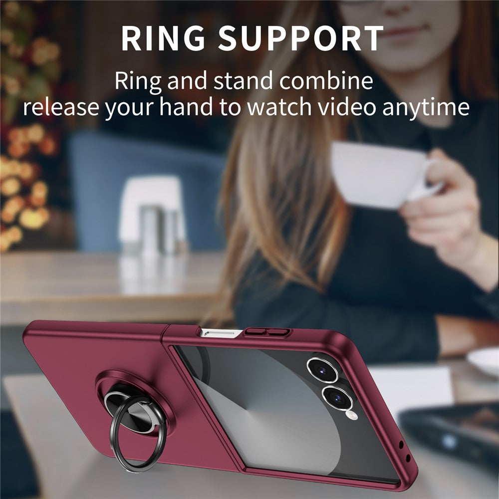 For Samsung Galaxy Z Flip7 5G Case Rotatable Ring Kickstand Hard PC Phone Cover - Wine Red