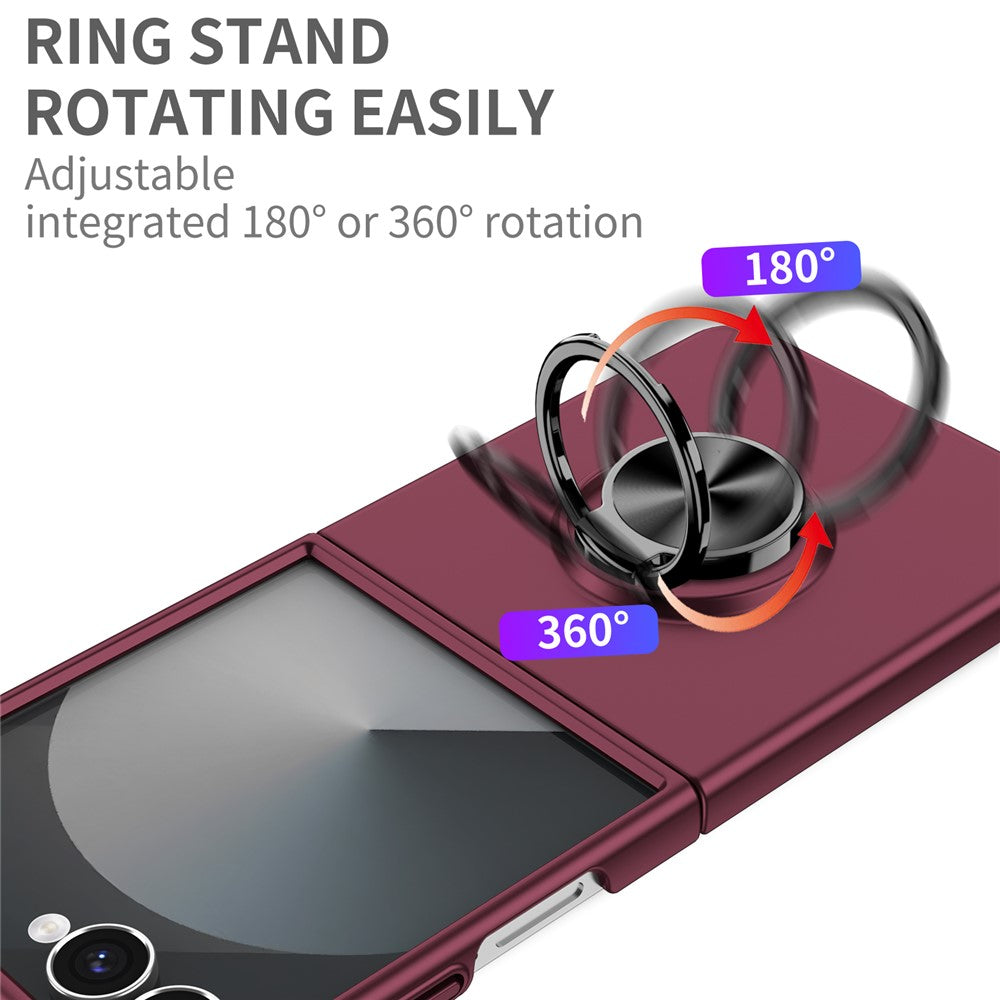 For Samsung Galaxy Z Flip7 5G Case Rotatable Ring Kickstand Hard PC Phone Cover - Wine Red