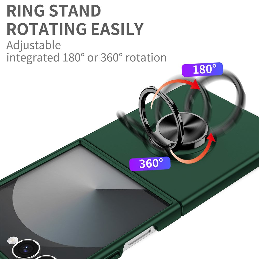 For Samsung Galaxy Z Flip7 5G Case Rotatable Ring Kickstand Hard PC Phone Cover - Blackish Green