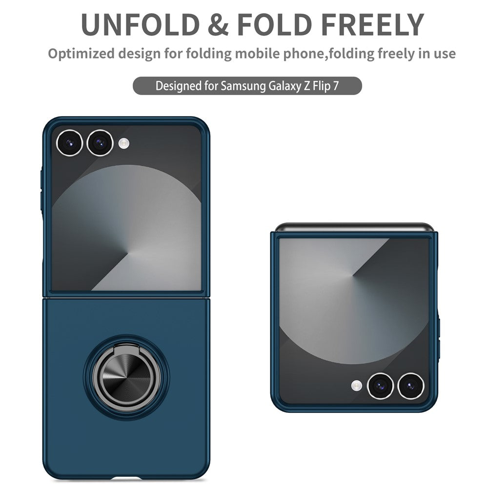 For Samsung Galaxy Z Flip7 5G Case Rotatable Ring Kickstand Hard PC Phone Cover - Dark Blue