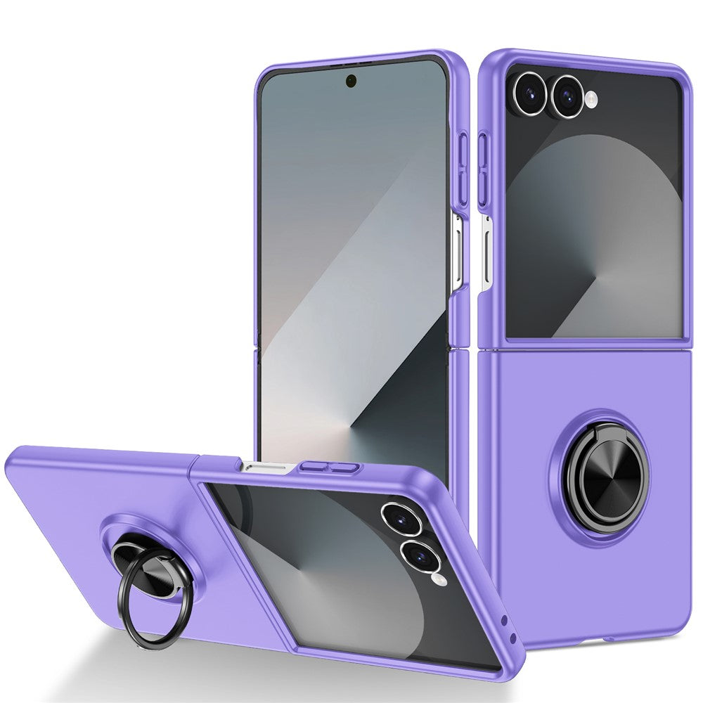 For Samsung Galaxy Z Flip7 5G Case Rotatable Ring Kickstand Hard PC Phone Cover - Purple