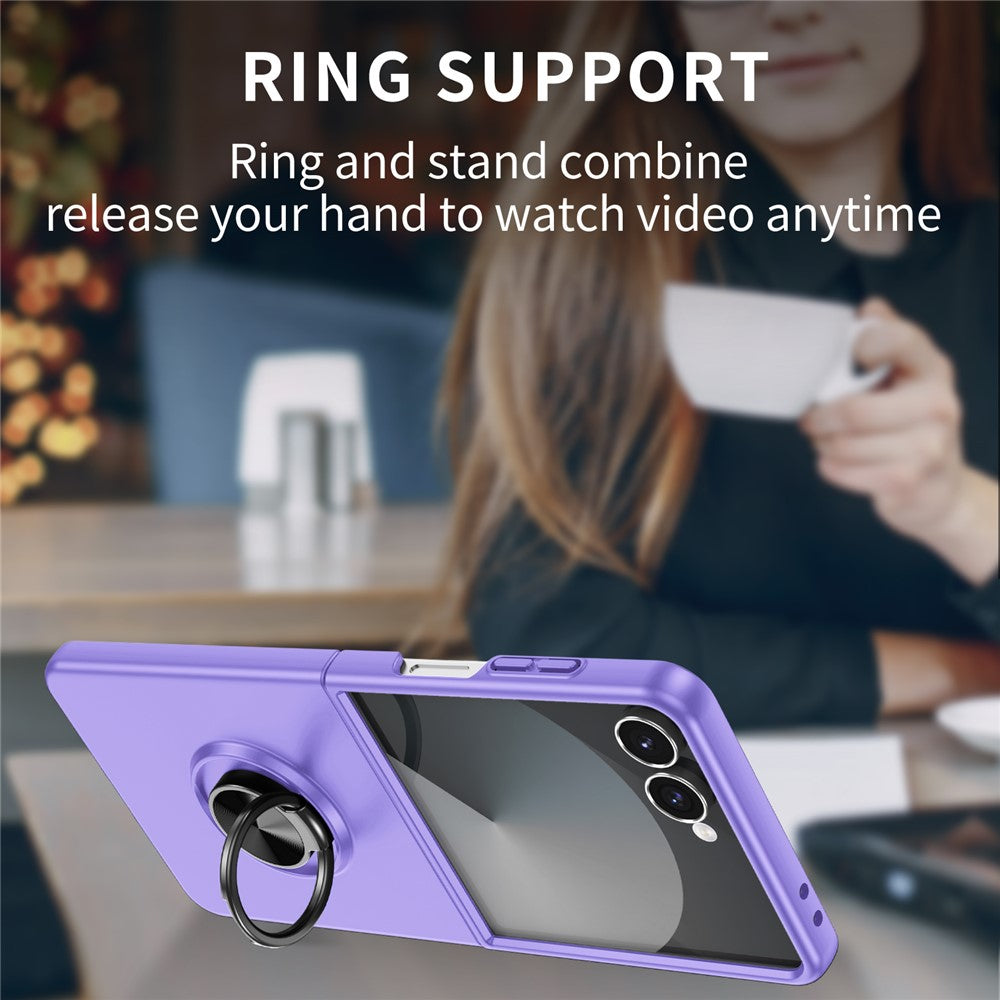 For Samsung Galaxy Z Flip7 5G Case Rotatable Ring Kickstand Hard PC Phone Cover - Purple