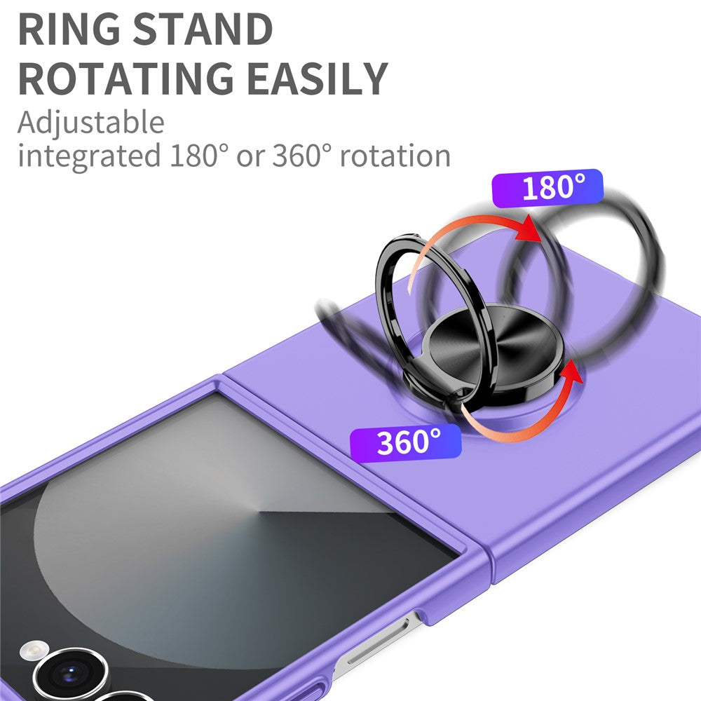 For Samsung Galaxy Z Flip7 5G Case Rotatable Ring Kickstand Hard PC Phone Cover - Purple