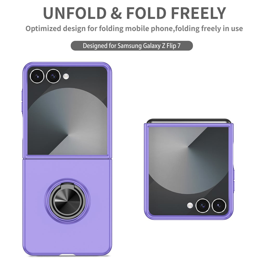 For Samsung Galaxy Z Flip7 5G Case Rotatable Ring Kickstand Hard PC Phone Cover - Purple