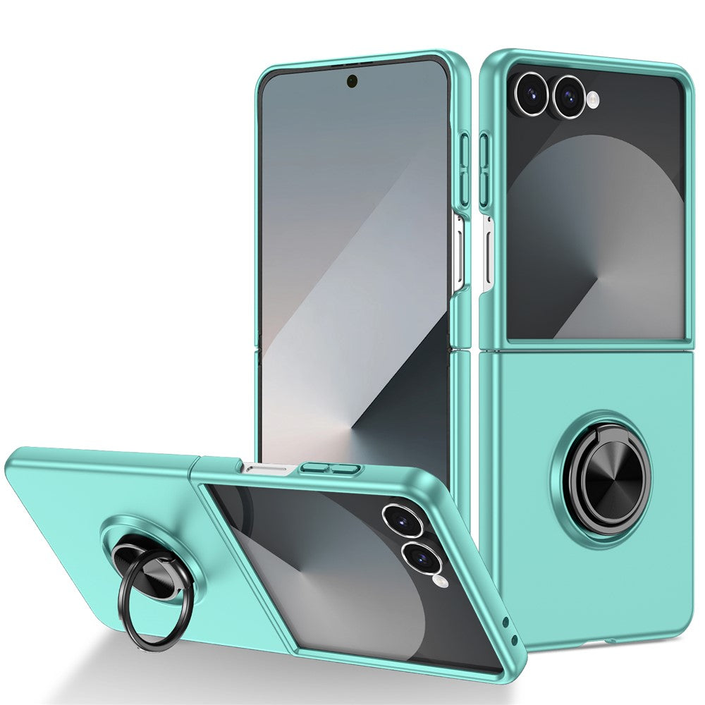 For Samsung Galaxy Z Flip7 5G Case Rotatable Ring Kickstand Hard PC Phone Cover - Sky Blue