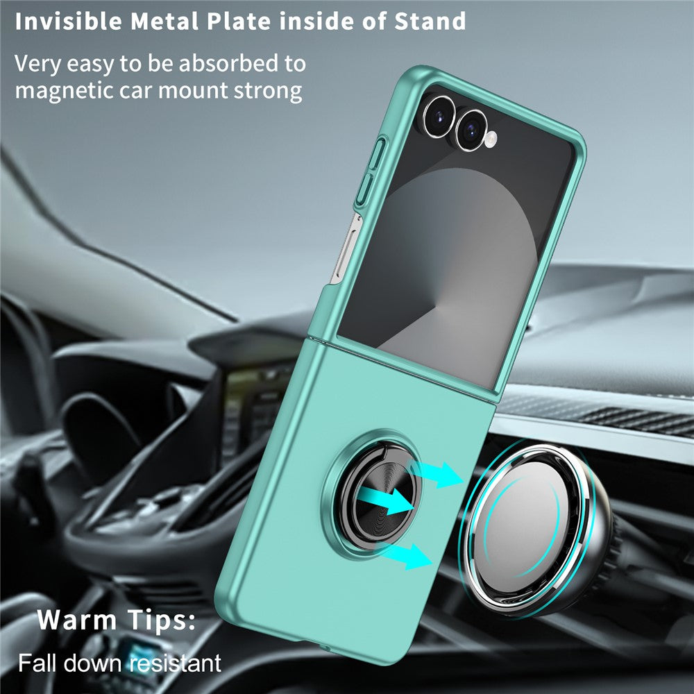 For Samsung Galaxy Z Flip7 5G Case Rotatable Ring Kickstand Hard PC Phone Cover - Sky Blue