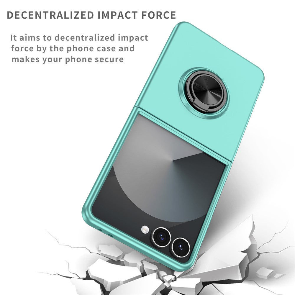 For Samsung Galaxy Z Flip7 5G Case Rotatable Ring Kickstand Hard PC Phone Cover - Sky Blue