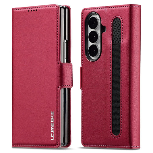 LC.IMEEKE L1 Series for Samsung Galaxy Z Fold7 5G Case PU Leather Wallet Stand Protective Phone Cover - Red