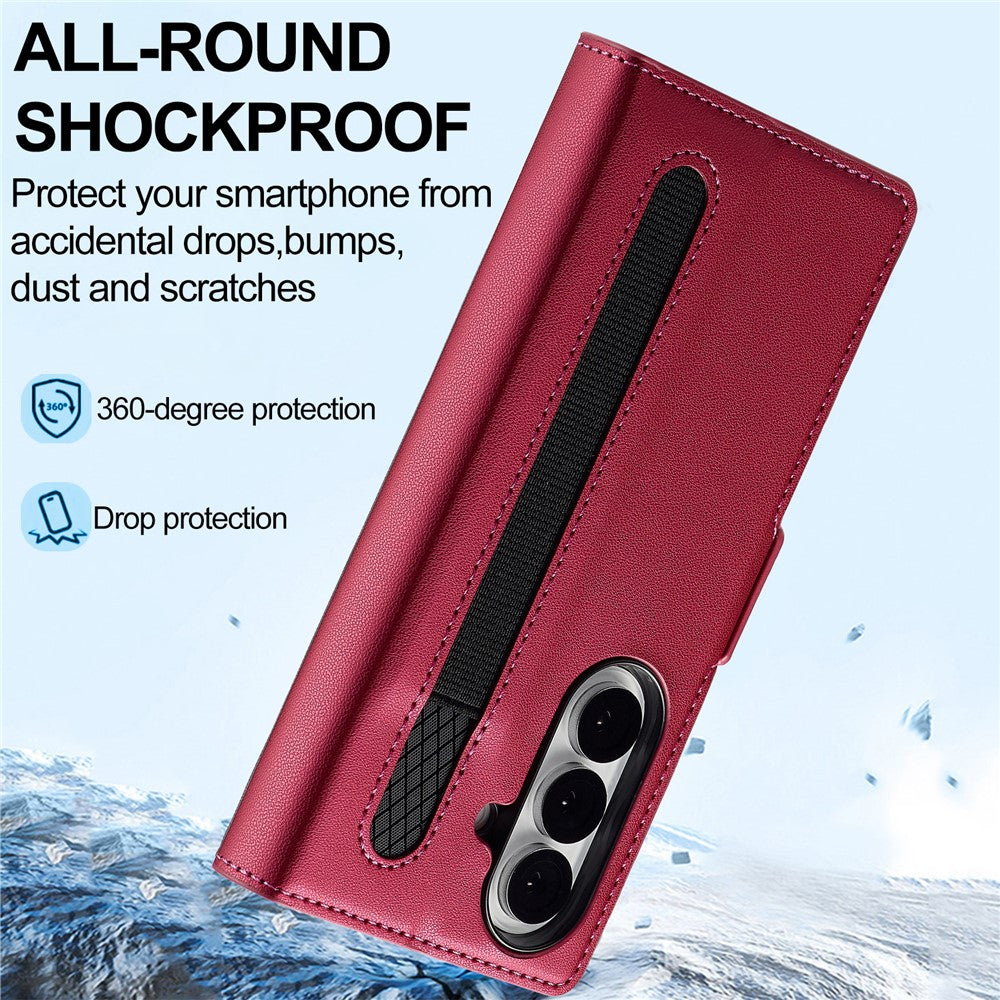 LC.IMEEKE L1 Series for Samsung Galaxy Z Fold7 5G Case PU Leather Wallet Stand Protective Phone Cover - Red