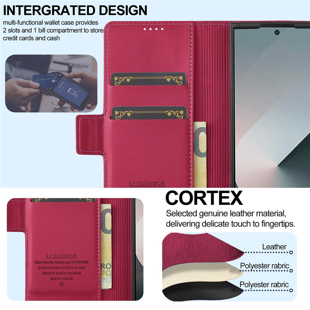 LC.IMEEKE L1 Series for Samsung Galaxy Z Fold7 5G Case PU Leather Wallet Stand Protective Phone Cover - Red