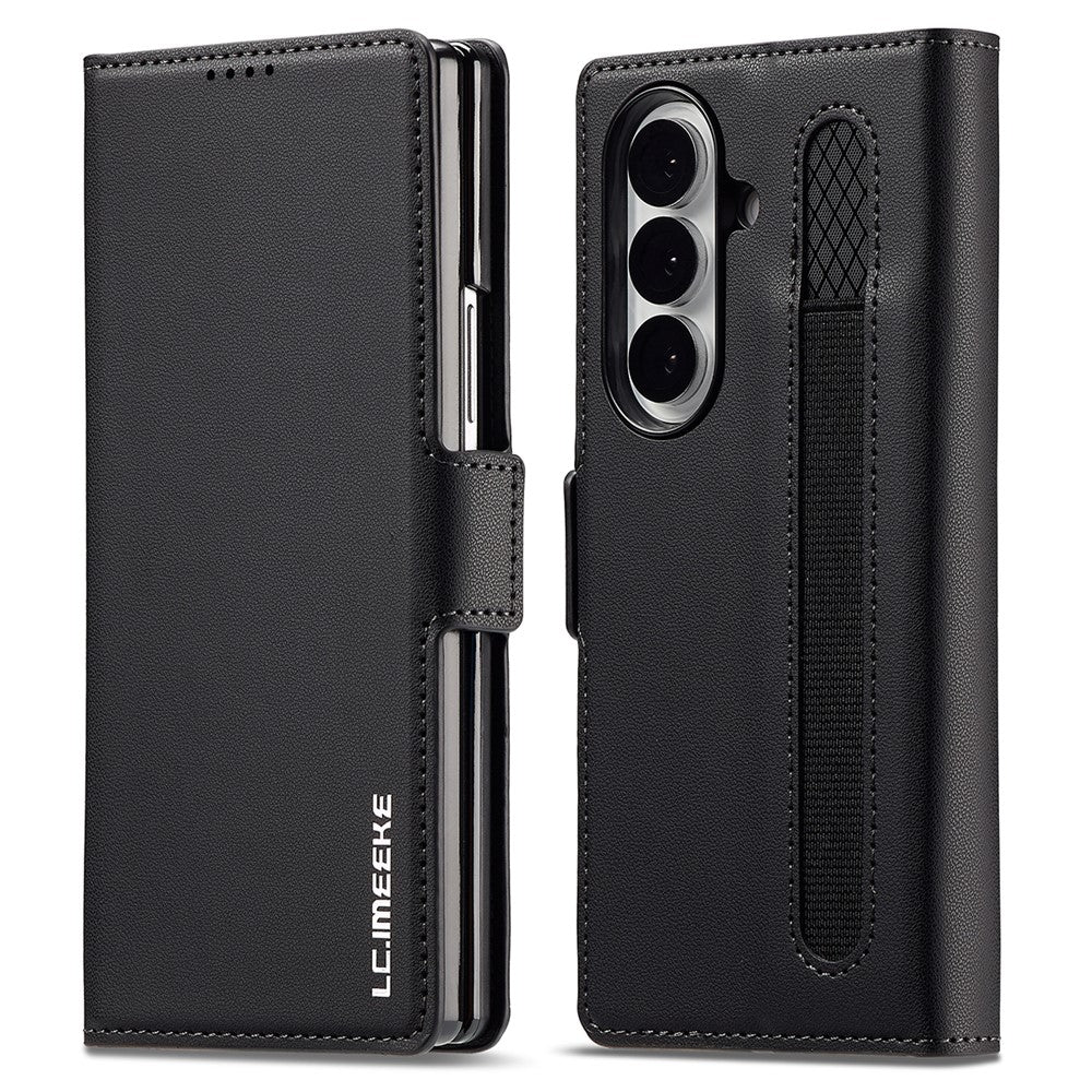 LC.IMEEKE L1 Series for Samsung Galaxy Z Fold7 5G Case PU Leather Wallet Stand Protective Phone Cover - Black