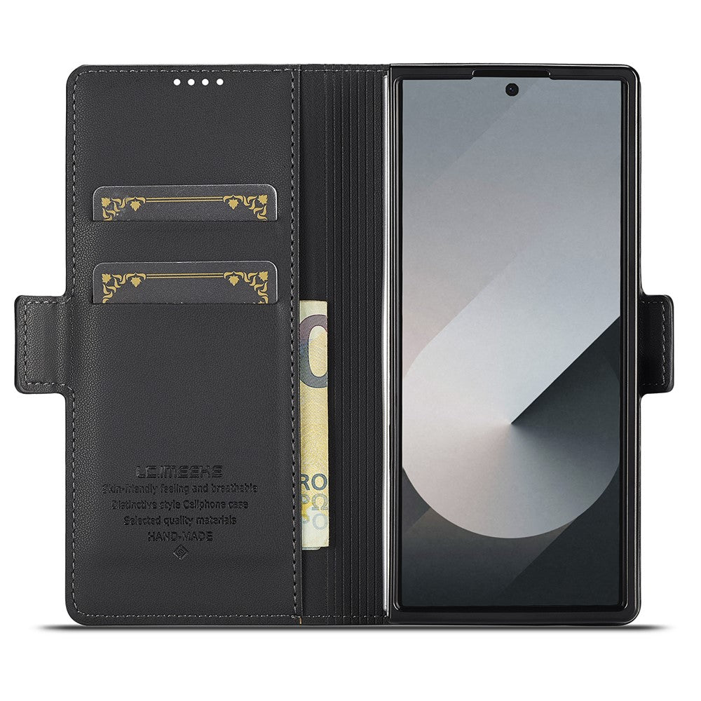 LC.IMEEKE L1 Series for Samsung Galaxy Z Fold7 5G Case PU Leather Wallet Stand Protective Phone Cover - Black