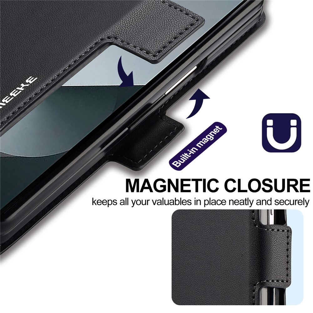 LC.IMEEKE L1 Series for Samsung Galaxy Z Fold7 5G Case PU Leather Wallet Stand Protective Phone Cover - Black