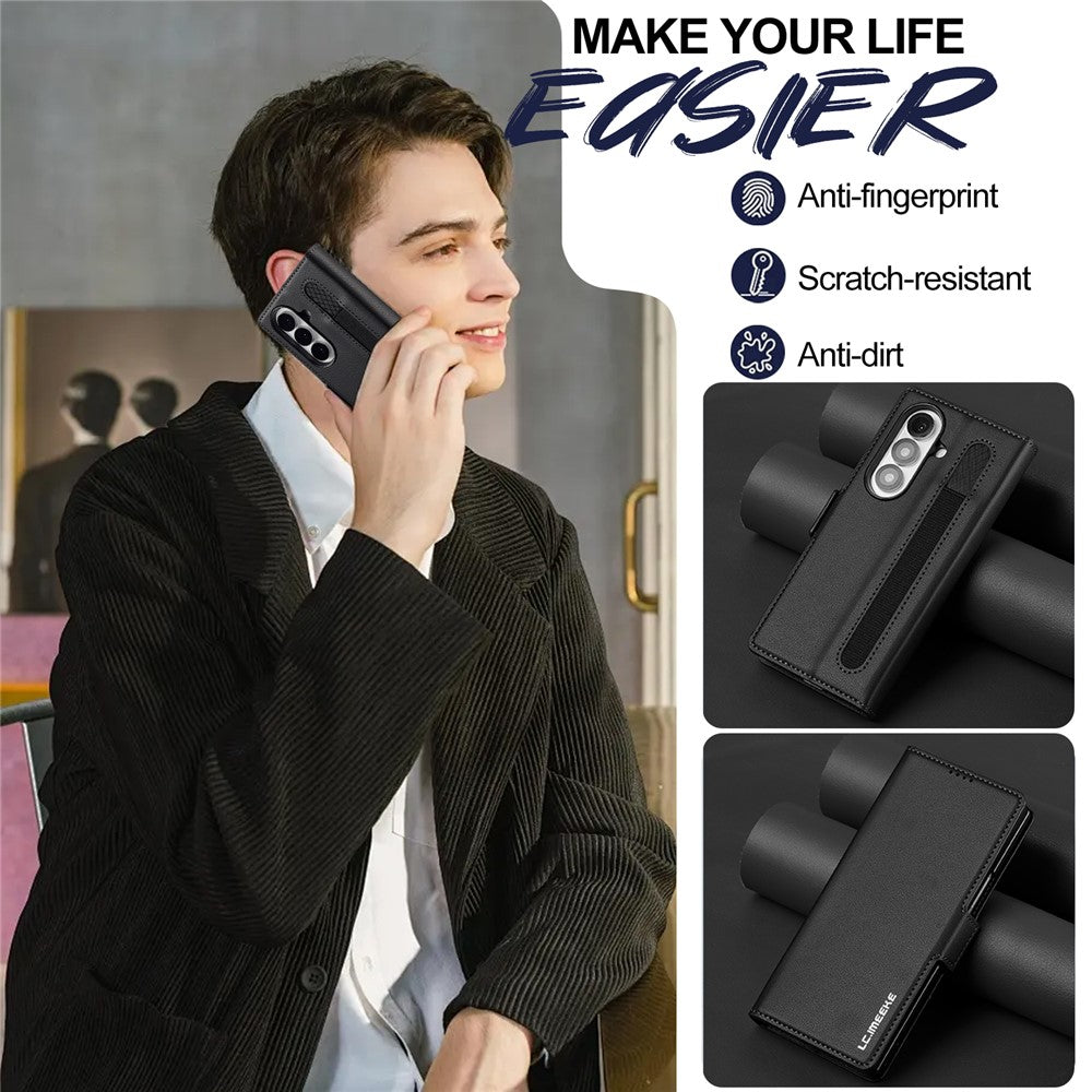 LC.IMEEKE L1 Series for Samsung Galaxy Z Fold7 5G Case PU Leather Wallet Stand Protective Phone Cover - Black