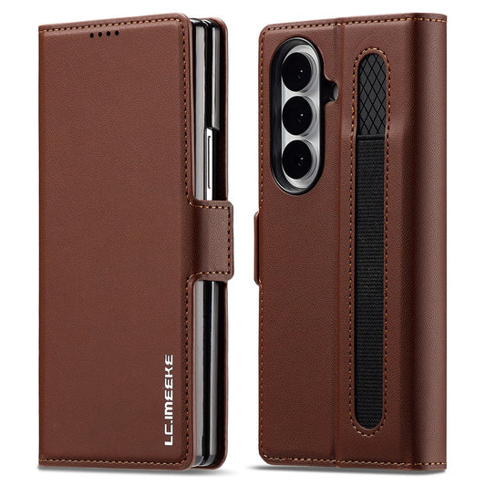 LC.IMEEKE L1 Series for Samsung Galaxy Z Fold7 5G Case PU Leather Wallet Stand Protective Phone Cover - Brown