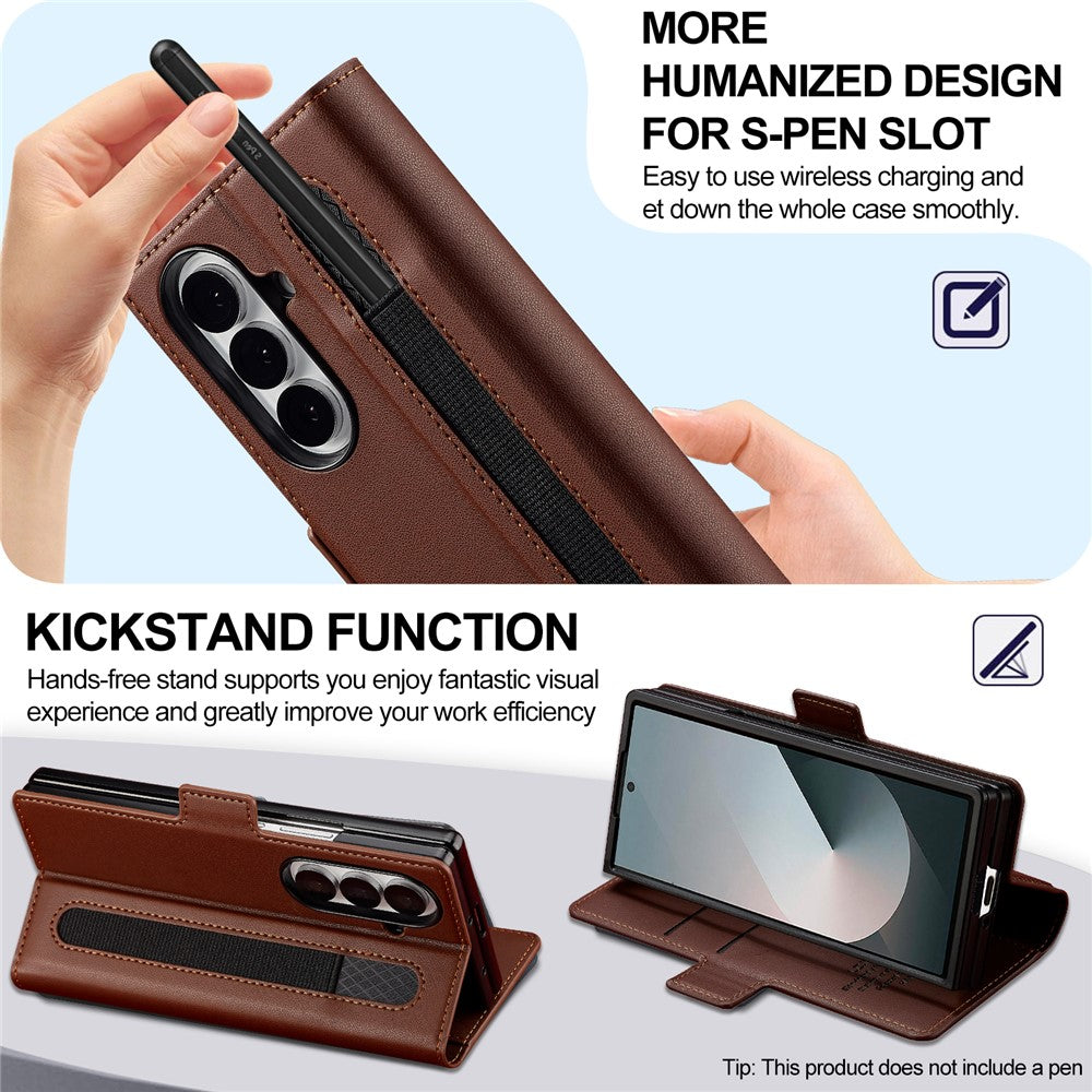 LC.IMEEKE L1 Series for Samsung Galaxy Z Fold7 5G Case PU Leather Wallet Stand Protective Phone Cover - Brown