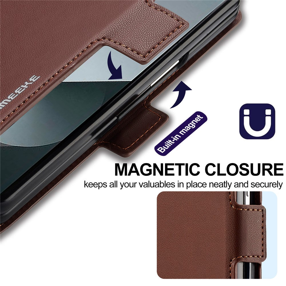 LC.IMEEKE L1 Series for Samsung Galaxy Z Fold7 5G Case PU Leather Wallet Stand Protective Phone Cover - Brown
