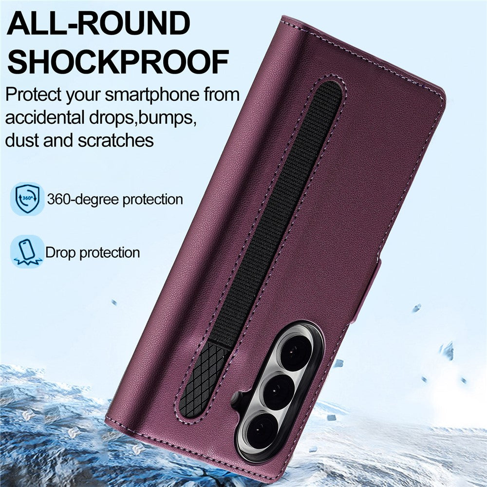 LC.IMEEKE L1 Series for Samsung Galaxy Z Fold7 5G Case PU Leather Wallet Stand Protective Phone Cover - Purple