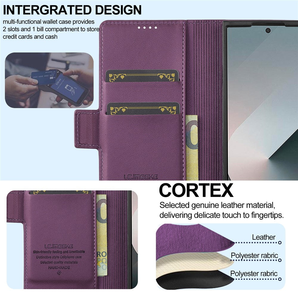 LC.IMEEKE L1 Series for Samsung Galaxy Z Fold7 5G Case PU Leather Wallet Stand Protective Phone Cover - Purple