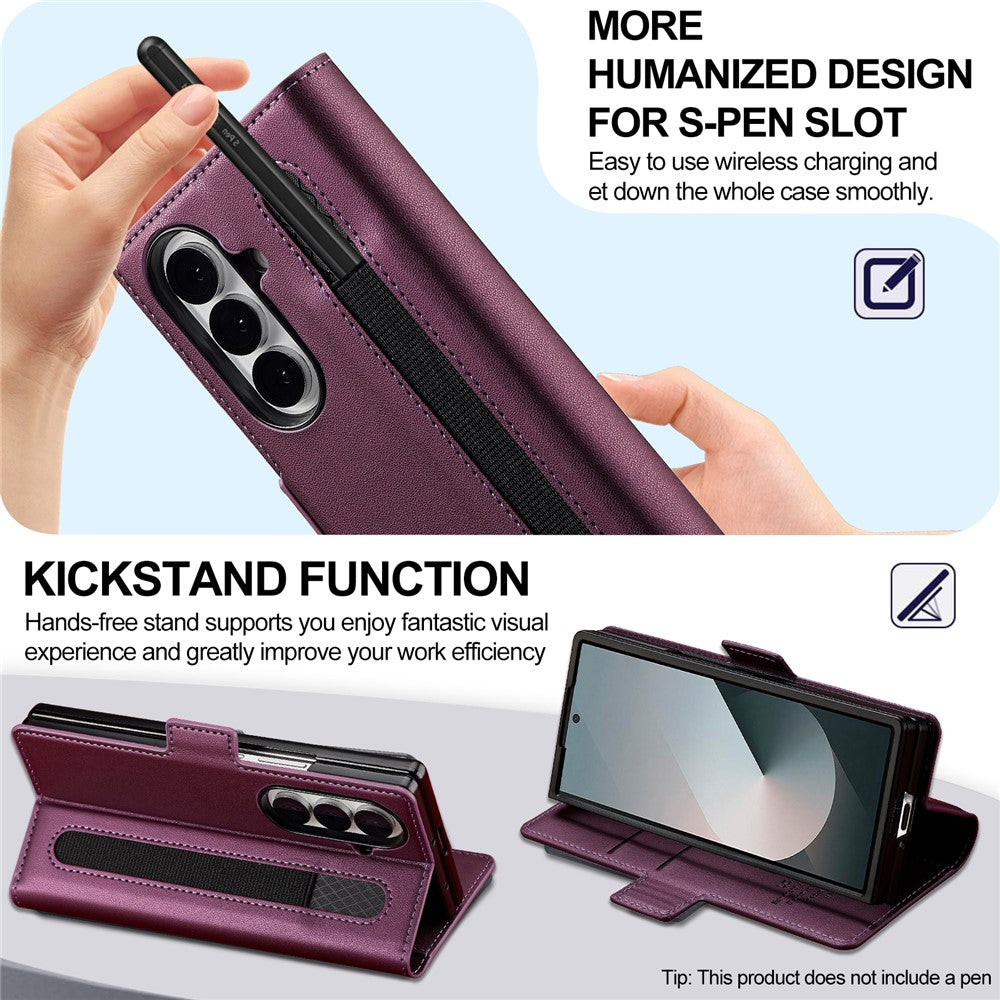LC.IMEEKE L1 Series for Samsung Galaxy Z Fold7 5G Case PU Leather Wallet Stand Protective Phone Cover - Purple