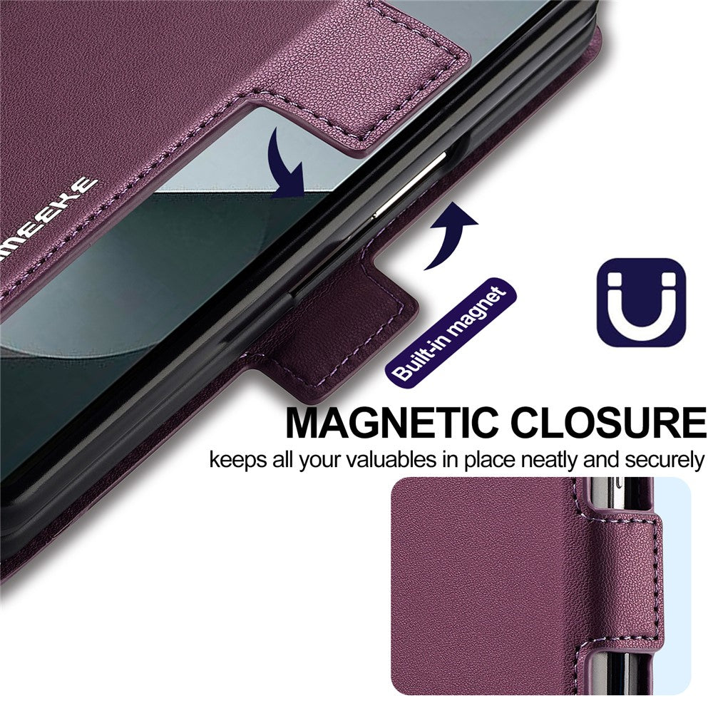 LC.IMEEKE L1 Series for Samsung Galaxy Z Fold7 5G Case PU Leather Wallet Stand Protective Phone Cover - Purple