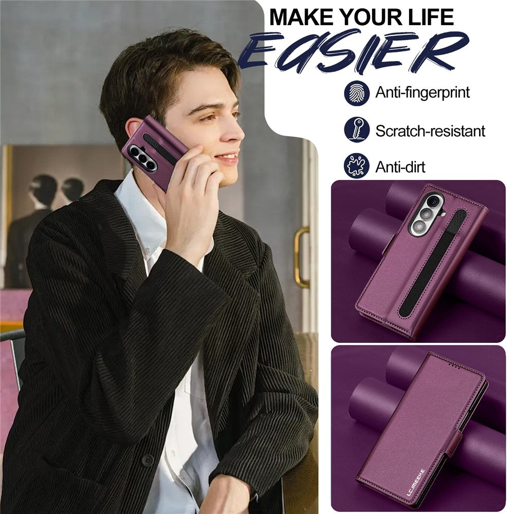 LC.IMEEKE L1 Series for Samsung Galaxy Z Fold7 5G Case PU Leather Wallet Stand Protective Phone Cover - Purple