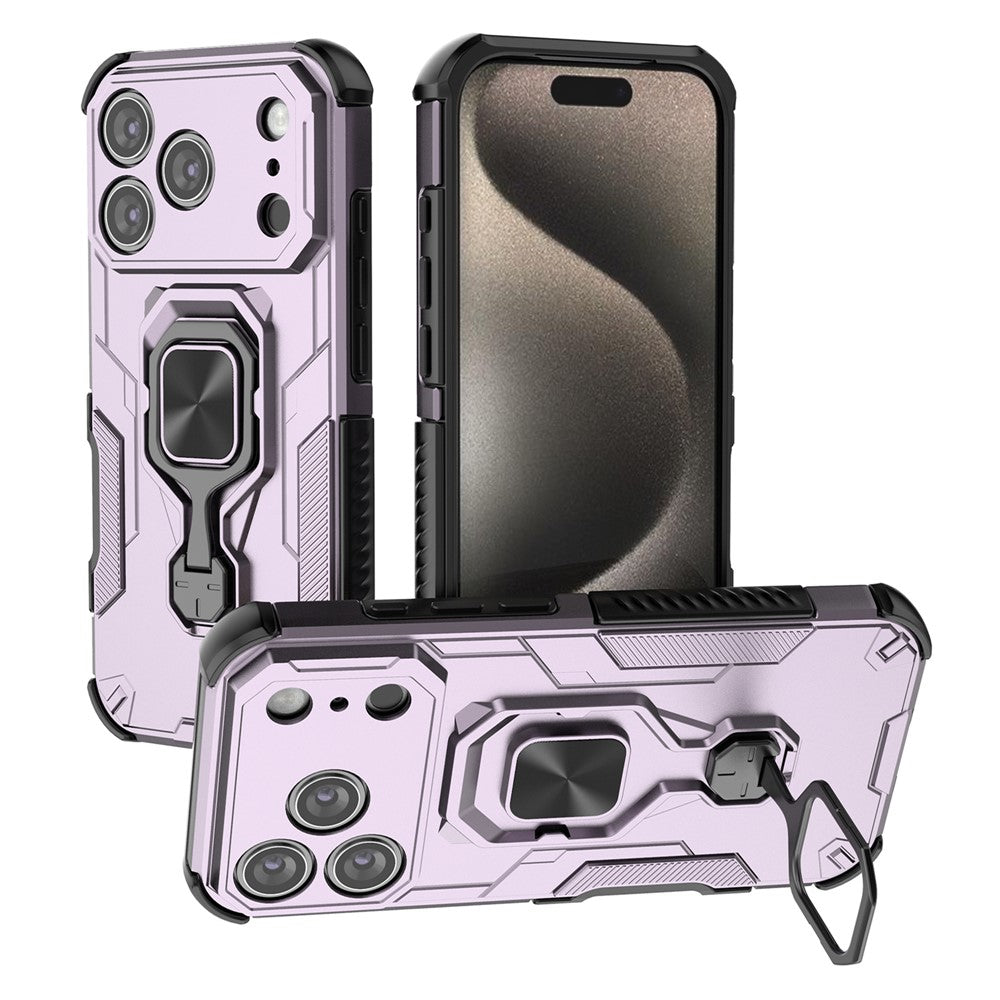 For iPhone 17 Pro Max Case Rotatable Ring Kickstand PC + TPU Shockproof Phone Cover - Purple