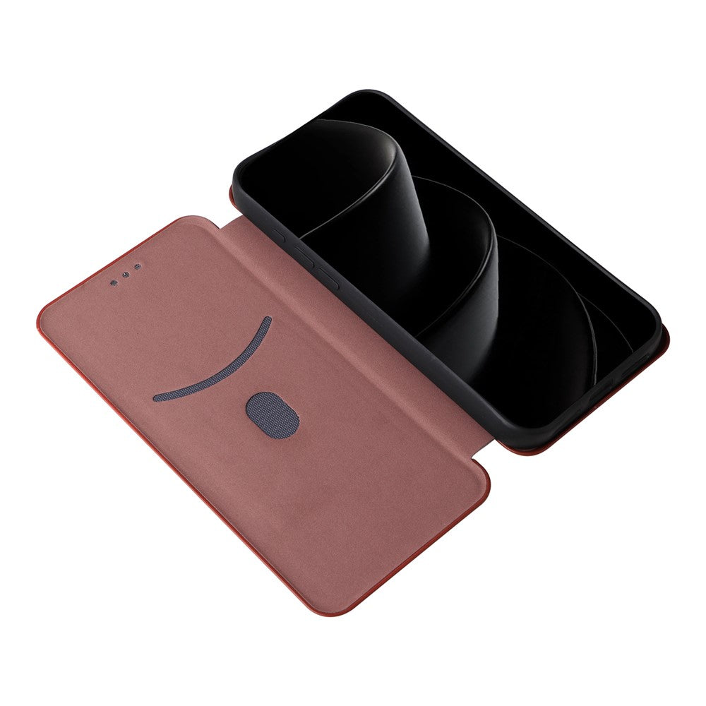 For iPhone 17 Pro Max Case Carbon Fiber Texture Drop-Proof PU Leather Phone Cover - Brown