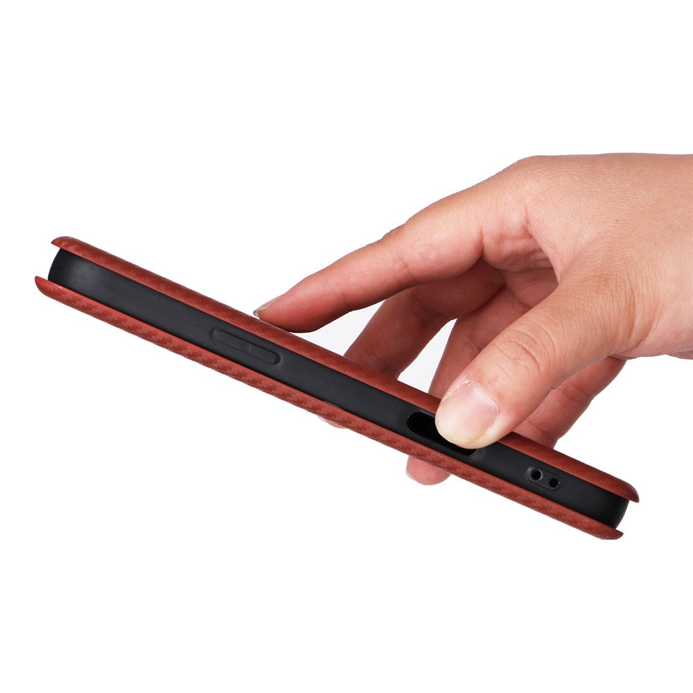 For iPhone 17 Pro Max Case Carbon Fiber Texture Drop-Proof PU Leather Phone Cover - Brown