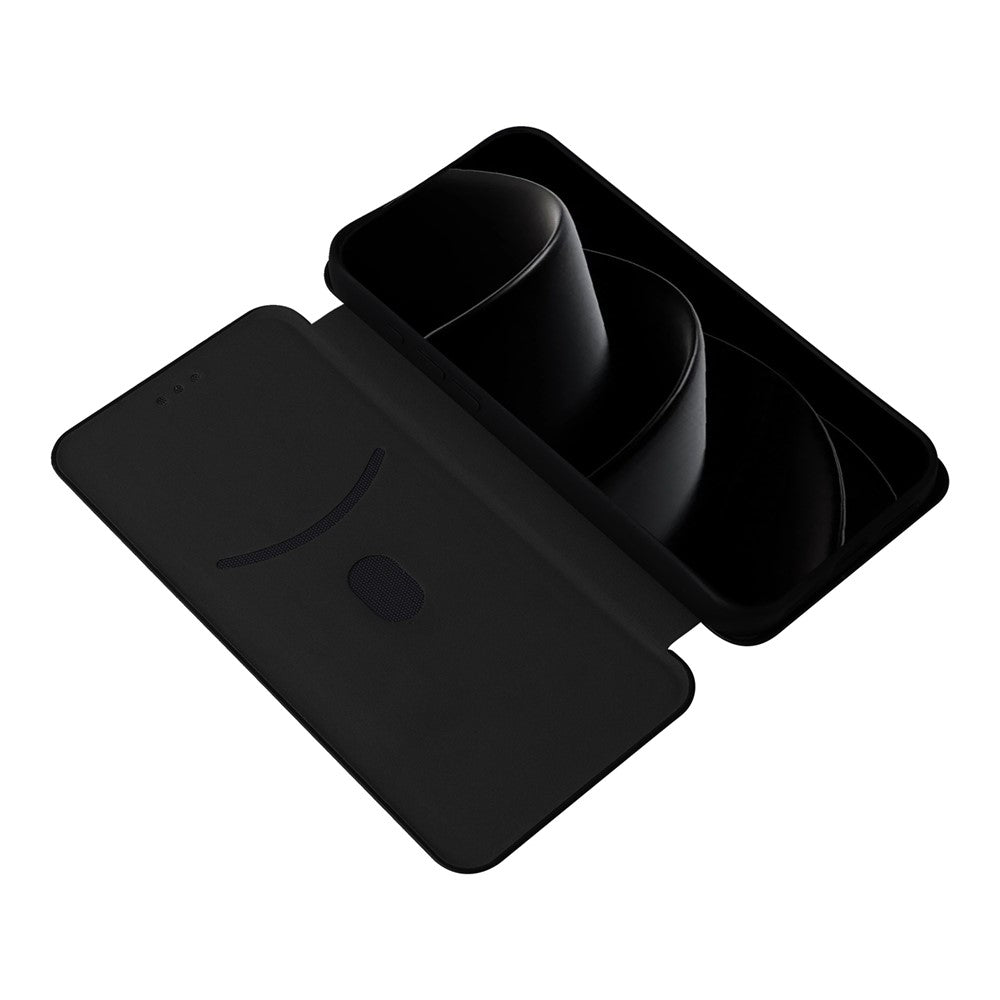 For iPhone 17 Pro Max Case Carbon Fiber Texture Drop-Proof PU Leather Phone Cover - Black