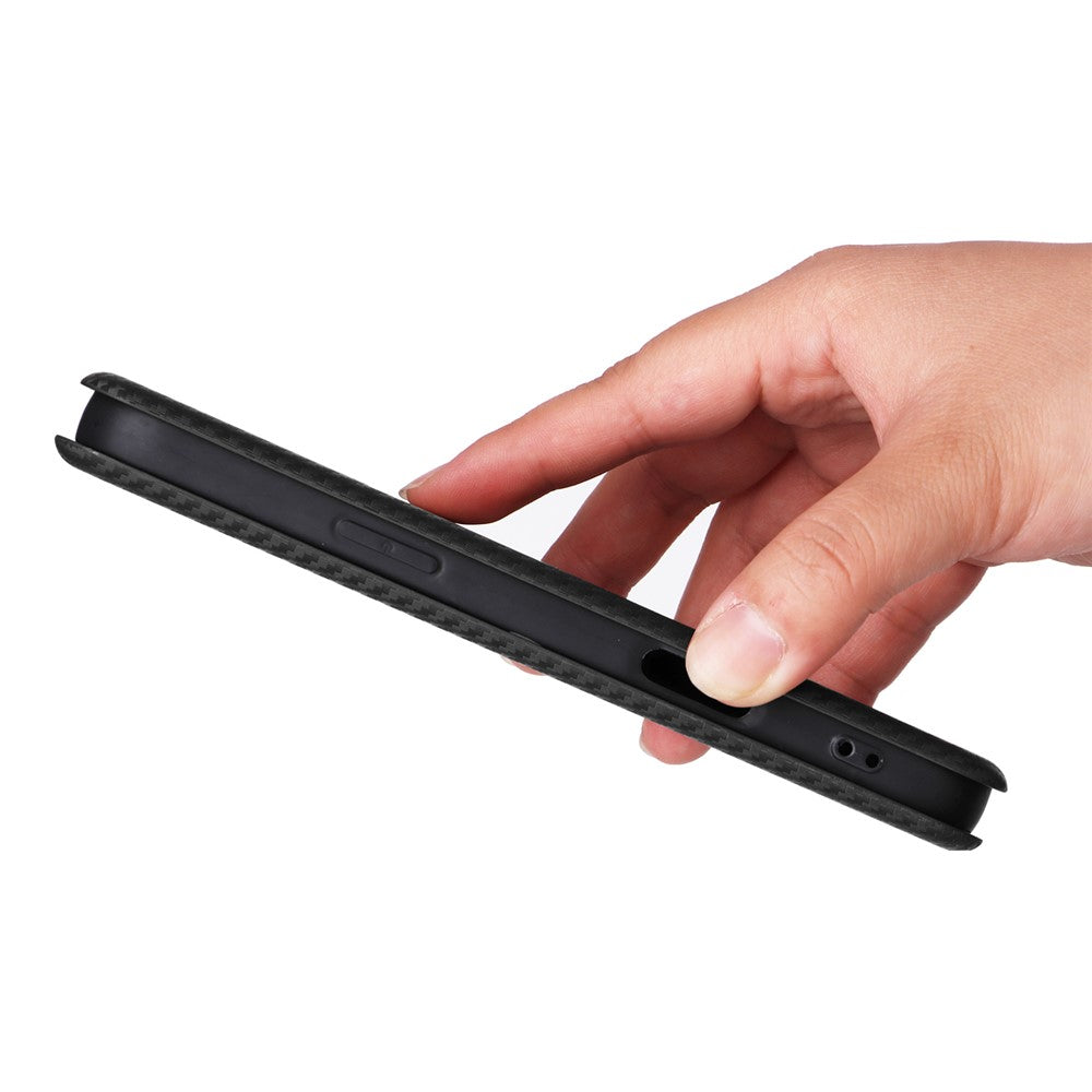 For iPhone 17 Pro Max Case Carbon Fiber Texture Drop-Proof PU Leather Phone Cover - Black