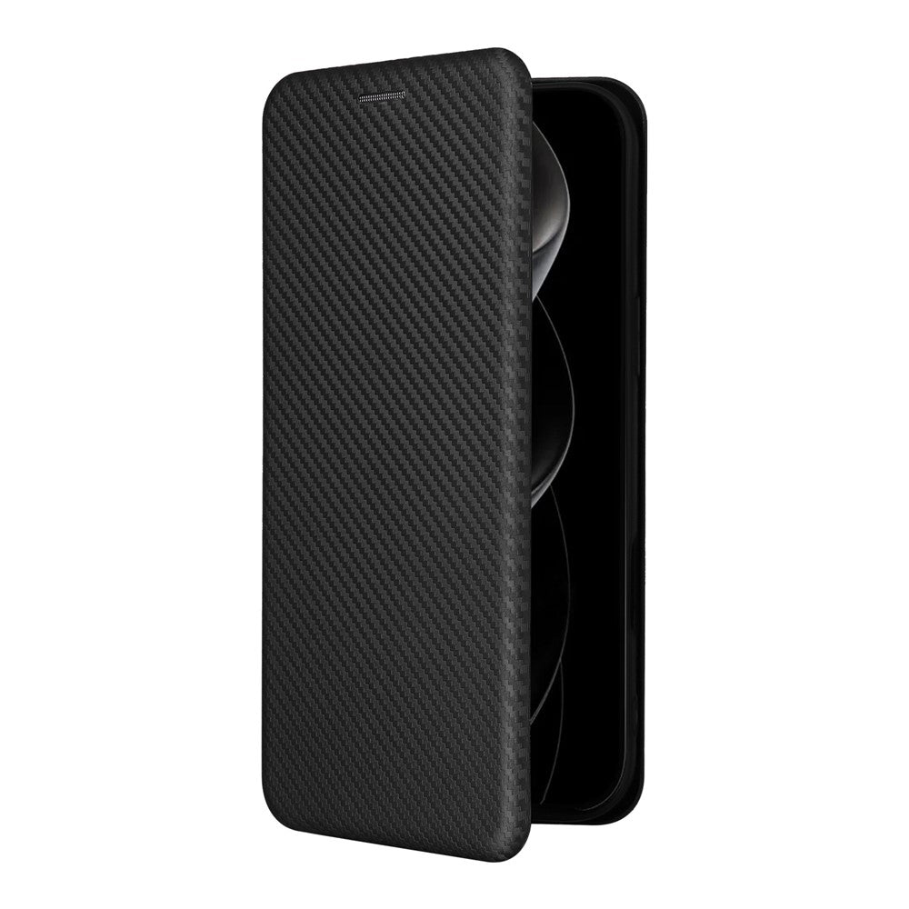 For iPhone 17 Pro Max Case Carbon Fiber Texture Drop-Proof PU Leather Phone Cover - Black