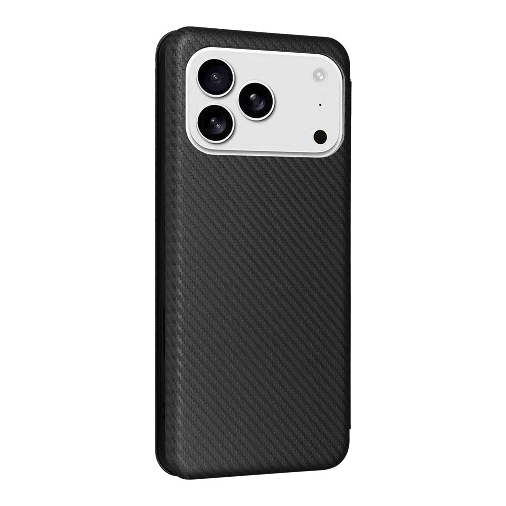 For iPhone 17 Pro Max Case Carbon Fiber Texture Drop-Proof PU Leather Phone Cover - Black