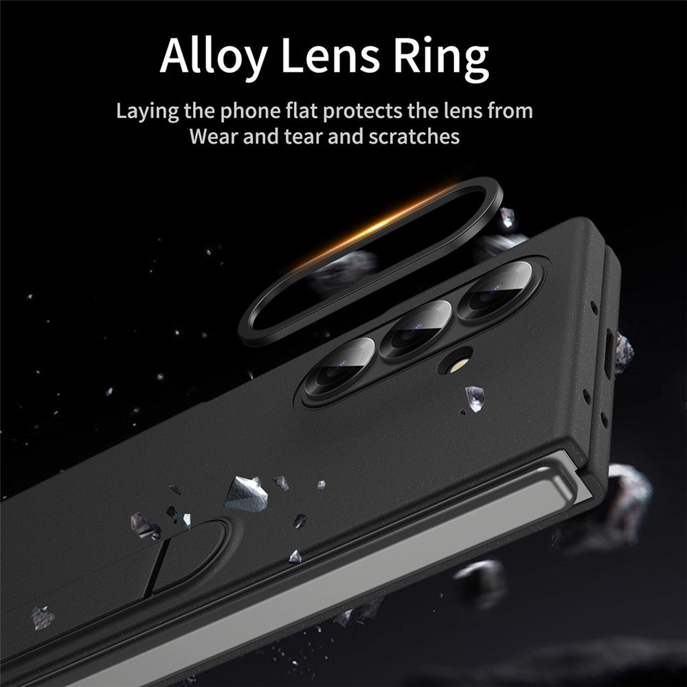 For Samsung Galaxy Z Fold7 5G Case Kickstand PC Phone Cover with Alloy Lens Ring - Black