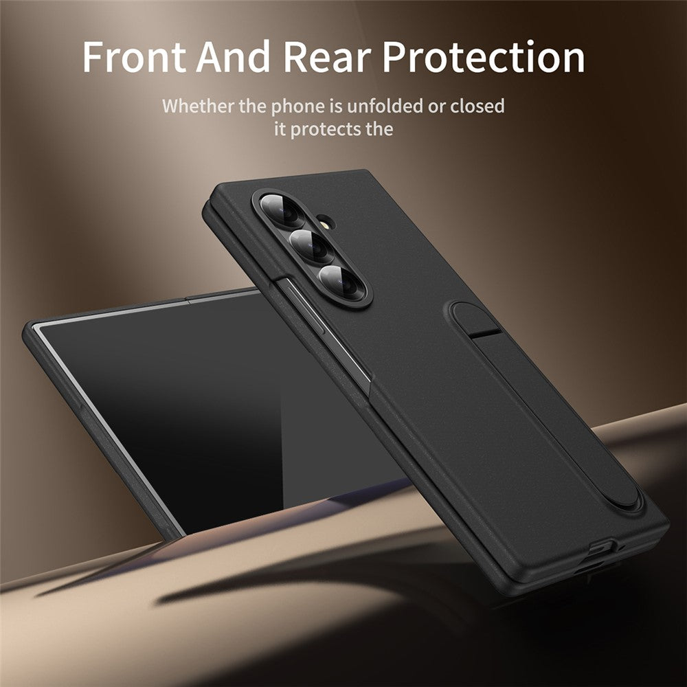 For Samsung Galaxy Z Fold7 5G Case Kickstand PC Phone Cover with Alloy Lens Ring - Black