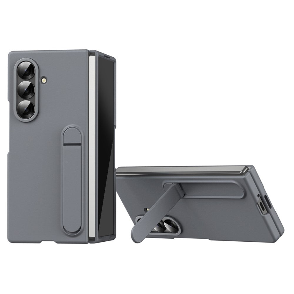 For Samsung Galaxy Z Fold7 5G Case Kickstand PC Phone Cover with Alloy Lens Ring - Grey