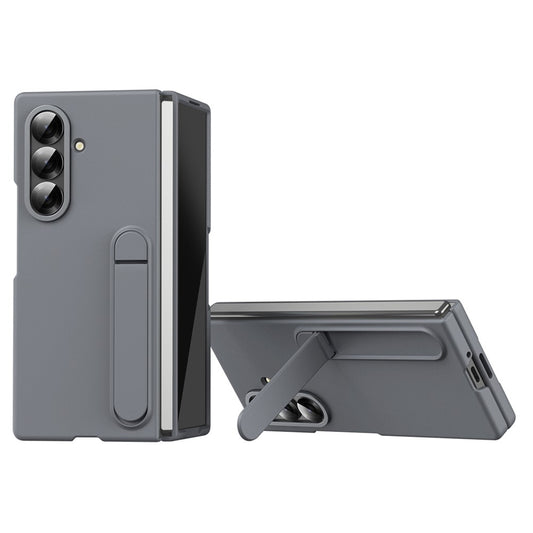 For Samsung Galaxy Z Fold7 5G Case Kickstand PC Phone Cover with Alloy Lens Ring - Grey