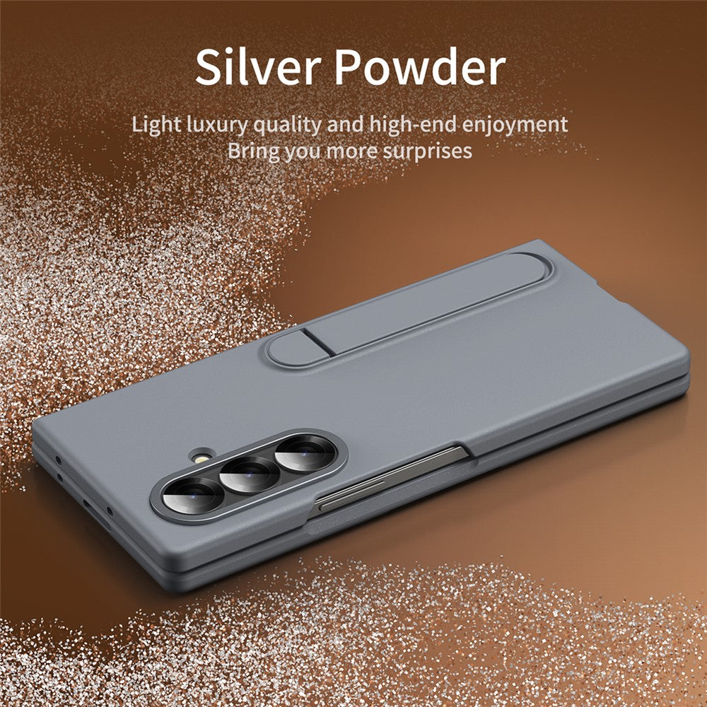 For Samsung Galaxy Z Fold7 5G Case Kickstand PC Phone Cover with Alloy Lens Ring - Grey