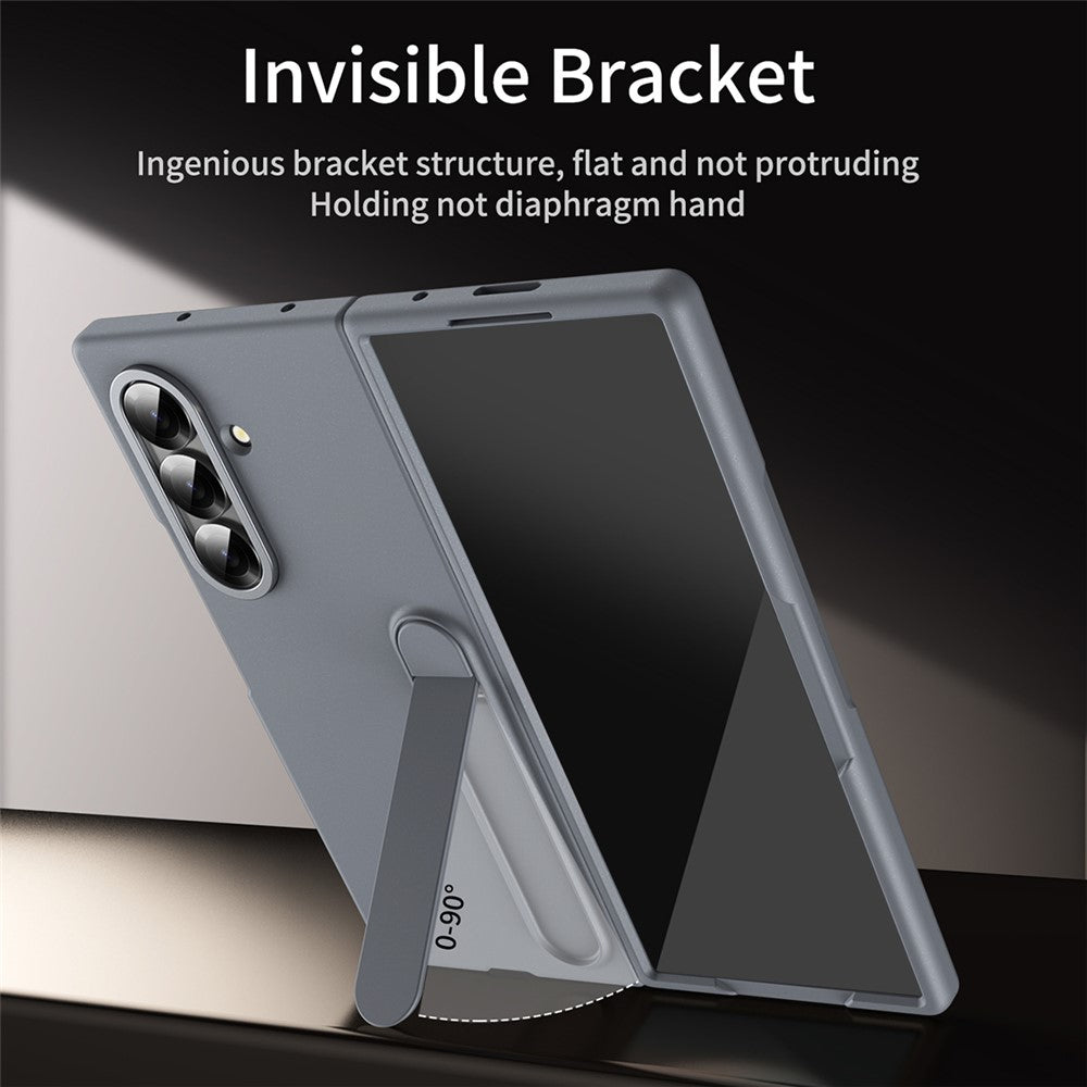 For Samsung Galaxy Z Fold7 5G Case Kickstand PC Phone Cover with Alloy Lens Ring - Grey