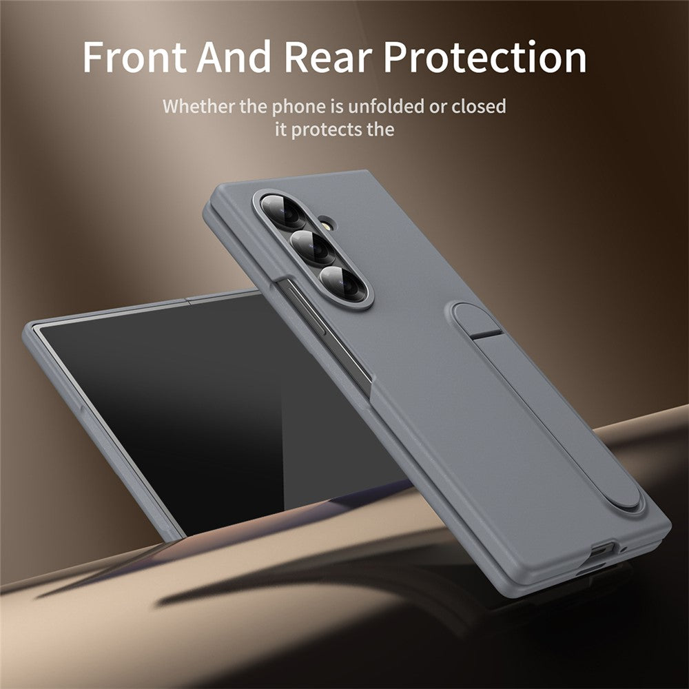 For Samsung Galaxy Z Fold7 5G Case Kickstand PC Phone Cover with Alloy Lens Ring - Grey