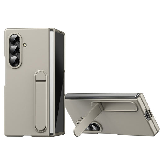 For Samsung Galaxy Z Fold7 5G Case Kickstand PC Phone Cover with Alloy Lens Ring - Gold