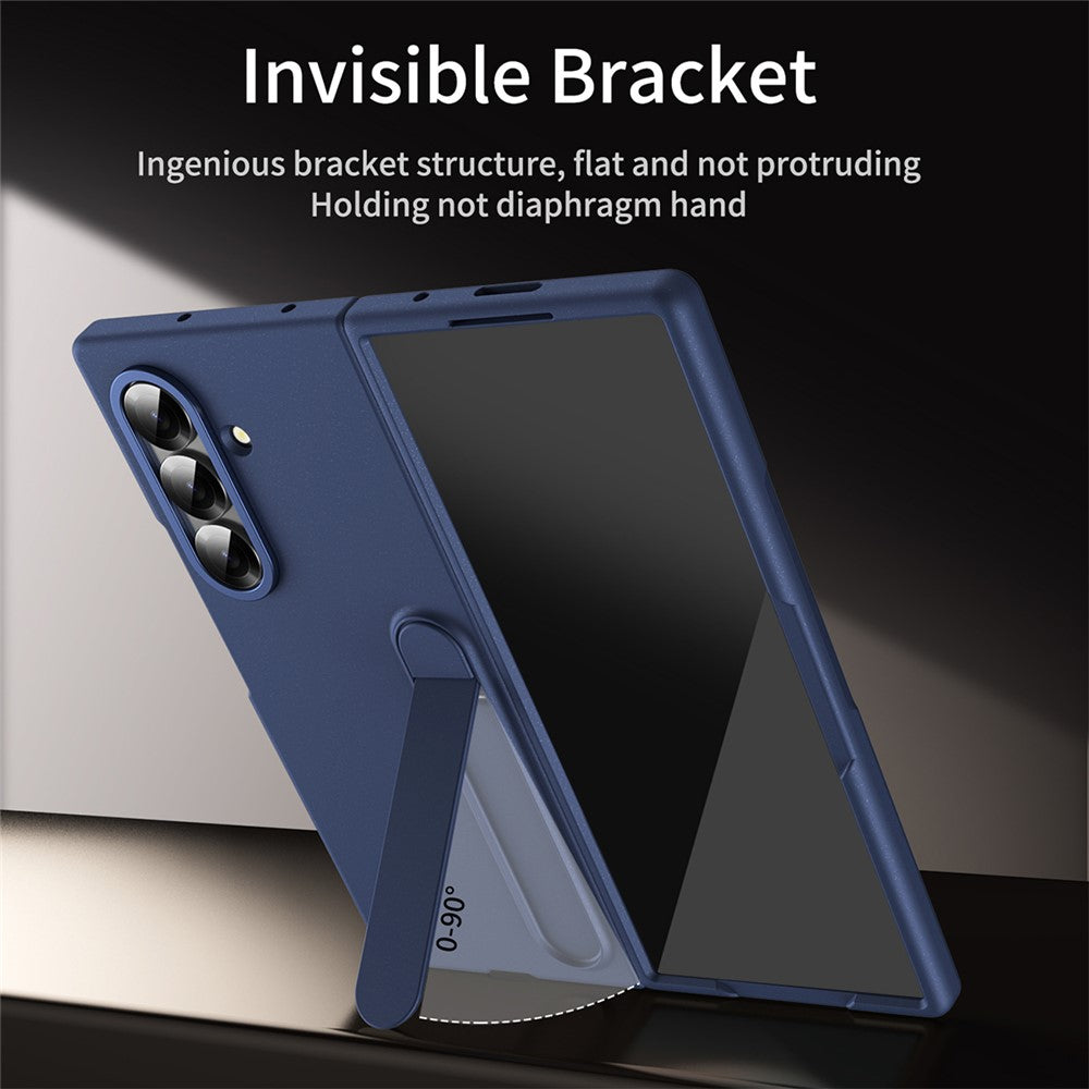 For Samsung Galaxy Z Fold7 5G Case Kickstand PC Phone Cover with Alloy Lens Ring - Sapphire