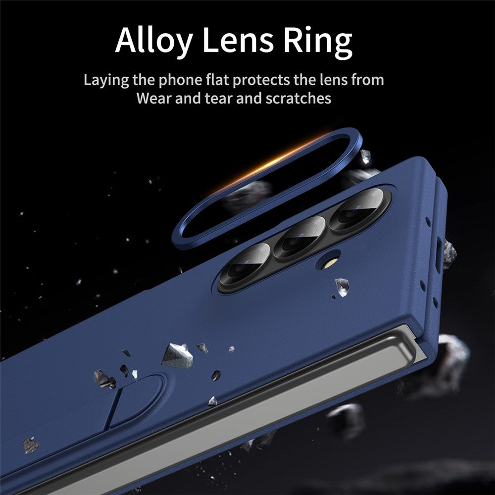 For Samsung Galaxy Z Fold7 5G Case Kickstand PC Phone Cover with Alloy Lens Ring - Sapphire
