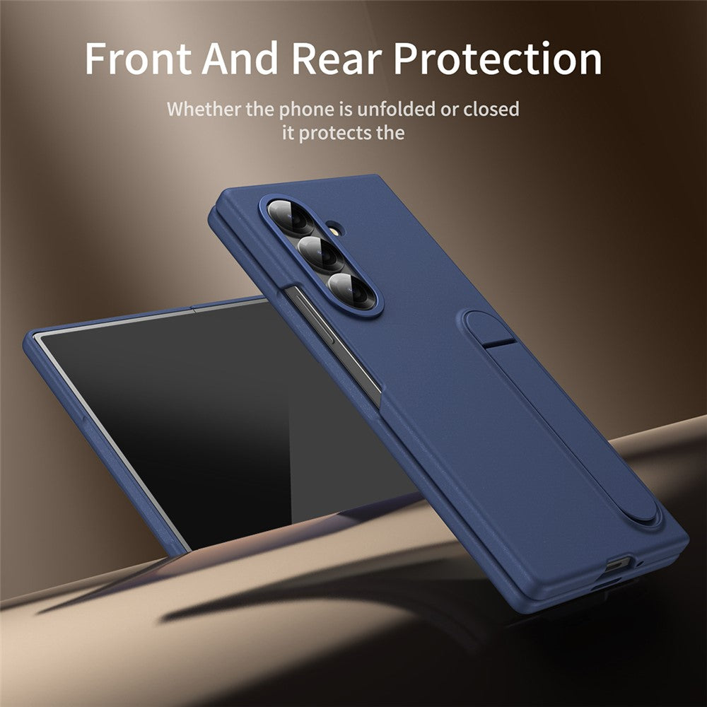 For Samsung Galaxy Z Fold7 5G Case Kickstand PC Phone Cover with Alloy Lens Ring - Sapphire