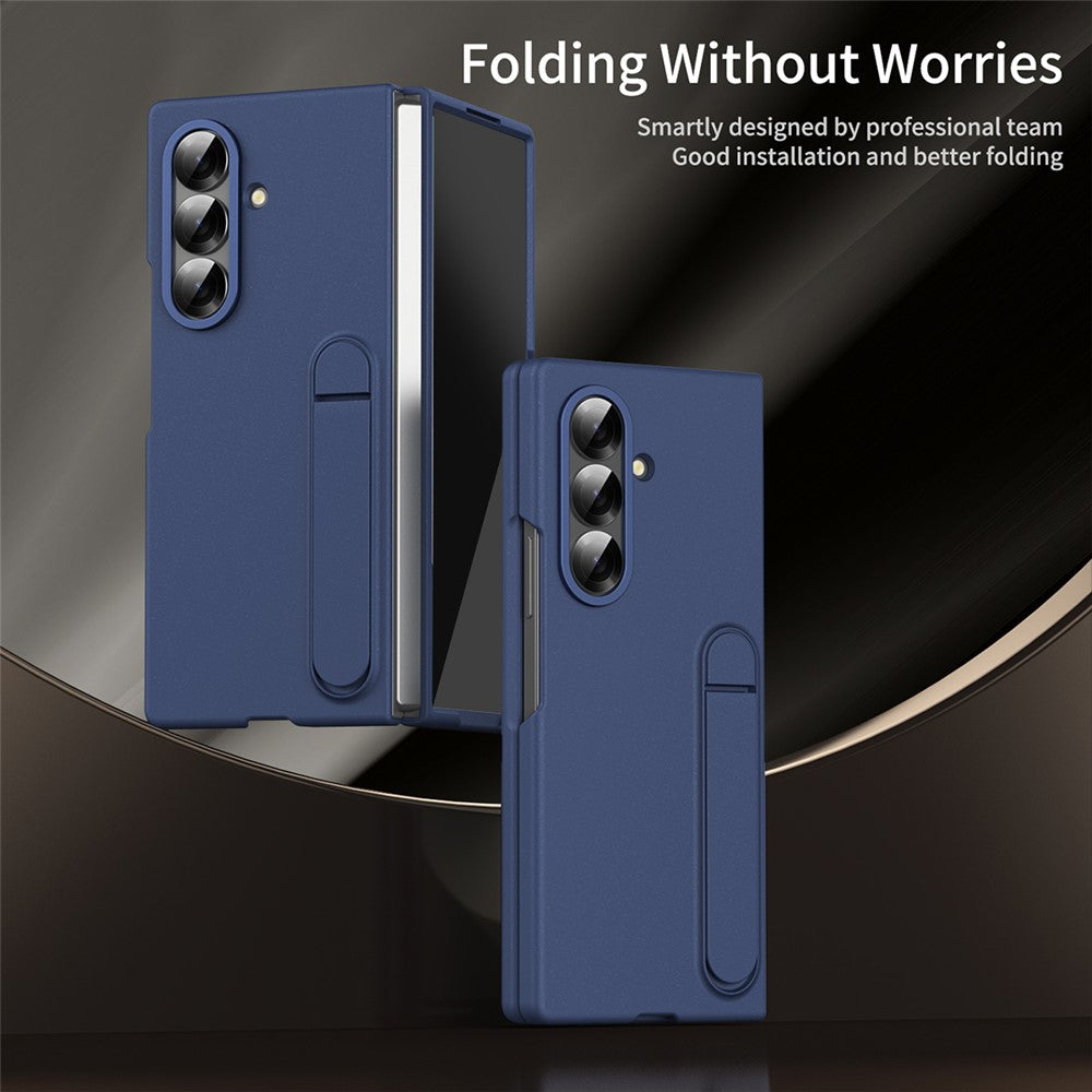 For Samsung Galaxy Z Fold7 5G Case Kickstand PC Phone Cover with Alloy Lens Ring - Sapphire