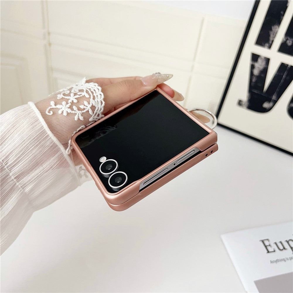 For Samsung Galaxy Z Flip7 5G Case Ring Holder Anti Drop Rubberized PC Phone Cover - Pink