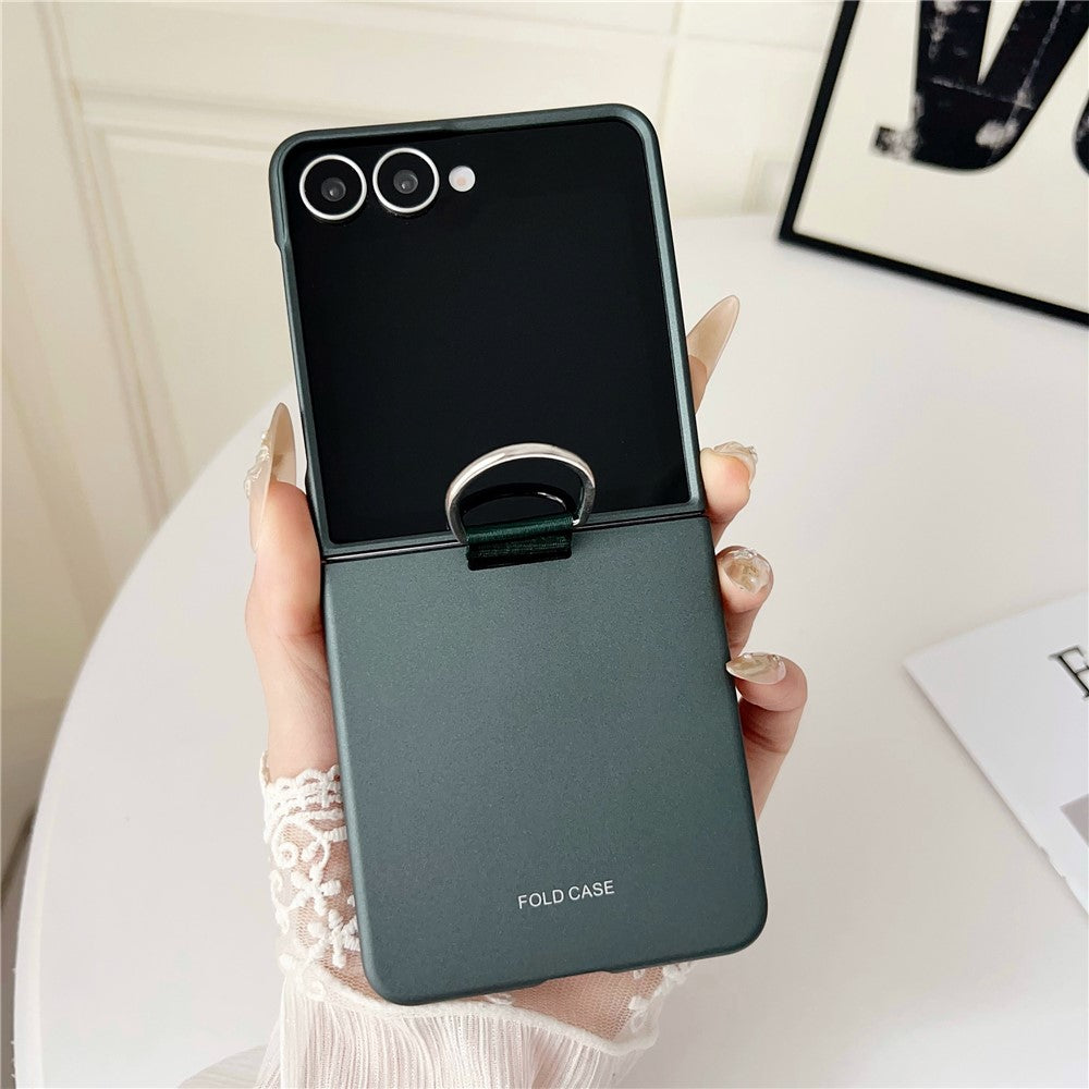 For Samsung Galaxy Z Flip7 5G Case Ring Holder Anti Drop Rubberized PC Phone Cover - Green