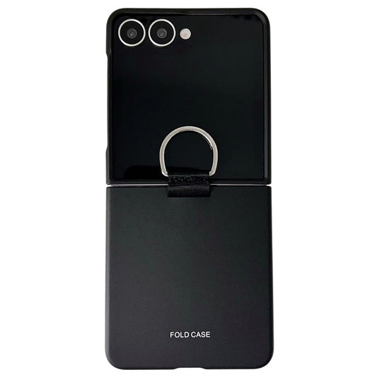 For Samsung Galaxy Z Flip7 5G Case Ring Holder Anti Drop Rubberized PC Phone Cover - Black