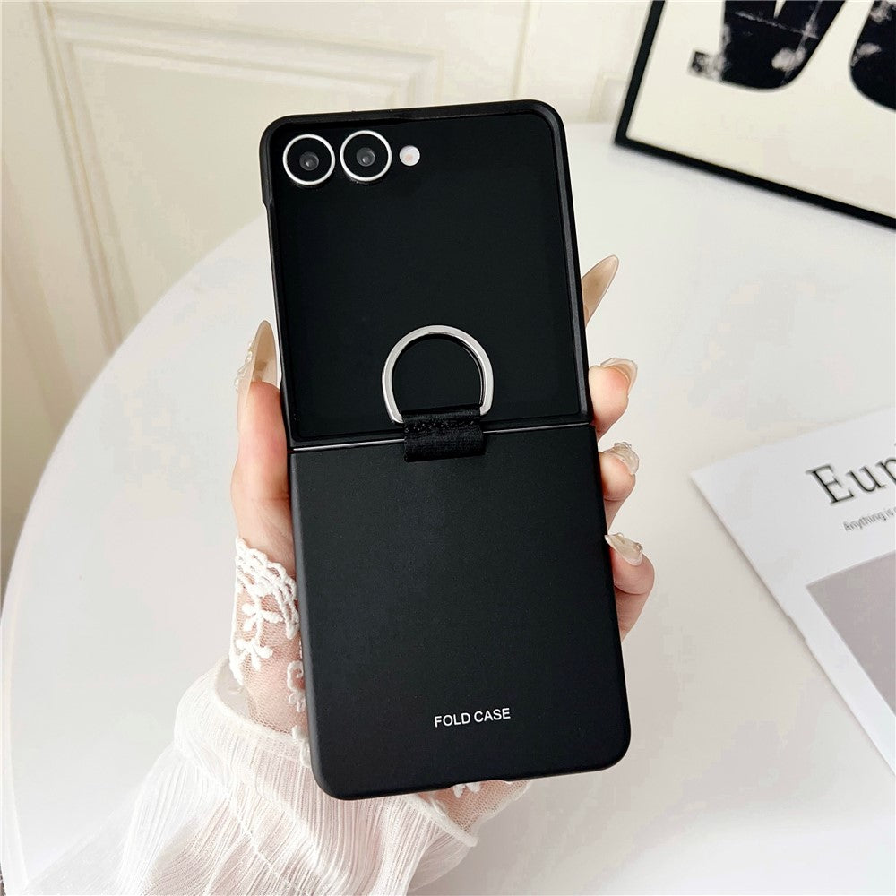 For Samsung Galaxy Z Flip7 5G Case Ring Holder Anti Drop Rubberized PC Phone Cover - Black